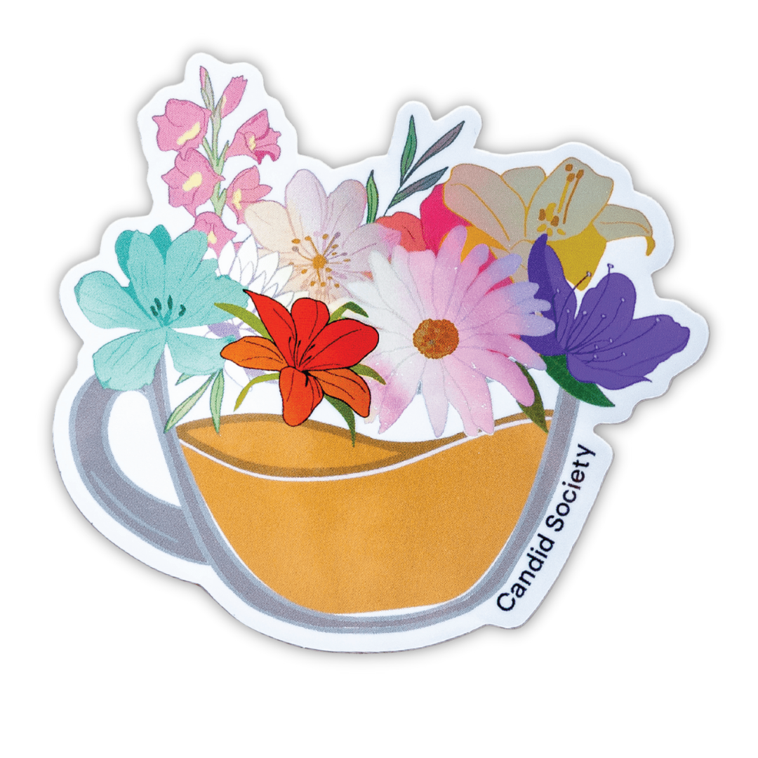 Flores y taza de café Pegatina